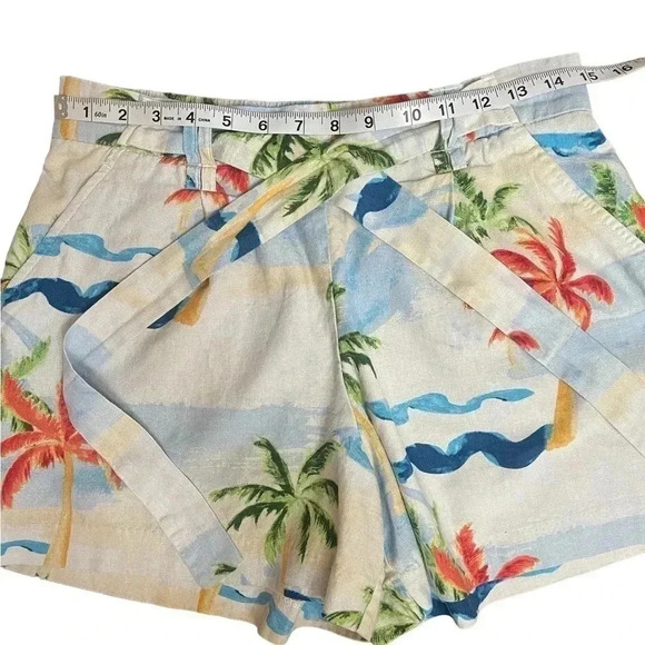 C&C California Tropical Beach Palm Tree Belted Linen Blend Shorts Womens Size 8 - Picture 7 of 11